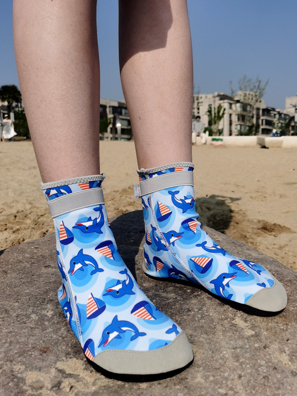 Pantofi de apă înalți pentru copii și adulți, închidere Velcro, talpă antiderapantă, partea superioară din Lycra rezistentă la tăieturi, pentru înot în mare