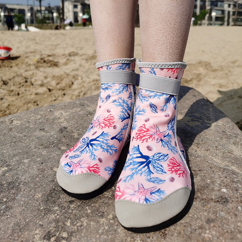 Pantofi de apă înalți pentru copii și adulți, închidere Velcro, talpă antiderapantă, partea superioară din Lycra rezistentă la tăieturi, pentru înot în mare