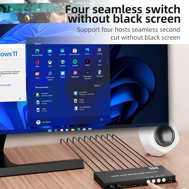 HDMI KVM prekidač: 4 ulaza - 1 izlaz, glatko prebacivanje, 4K30Hz, dijeljenje USB tipkovnice i miša, kompatibilno s Windows 7