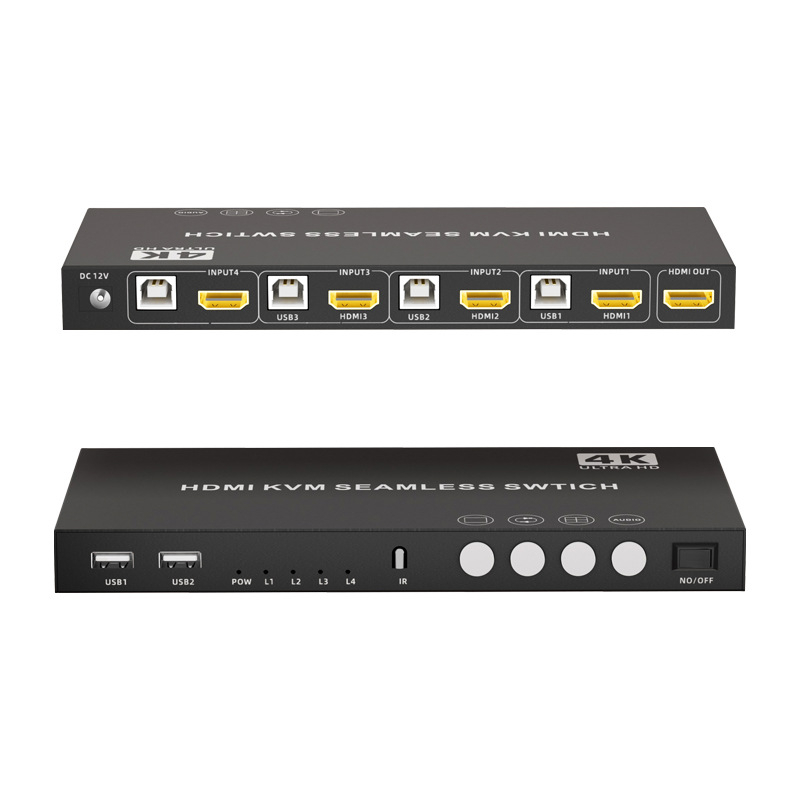 HDMI KVM prekidač: 4 ulaza - 1 izlaz, glatko prebacivanje, 4K30Hz, dijeljenje USB tipkovnice i miša, kompatibilno s Windows 7