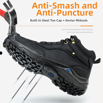 Зимни обувки за безопасност с подплата от флис, висок връх, микрофибърна кожа, стоманена защита на пръстите, анти-удар и анти-пробив