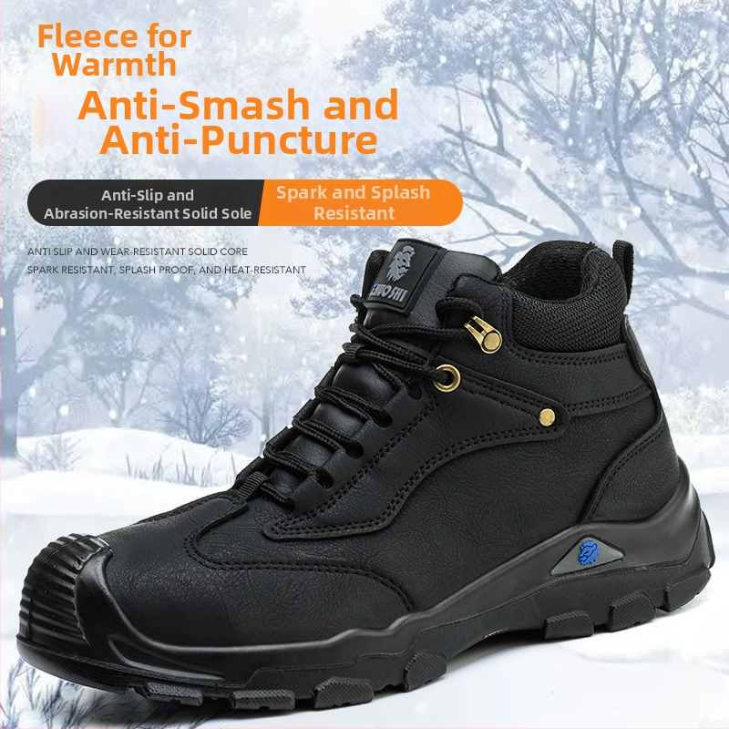 Зимни обувки за безопасност с подплата от флис, висок връх, микрофибърна кожа, стоманена защита на пръстите, анти-удар и анти-пробив