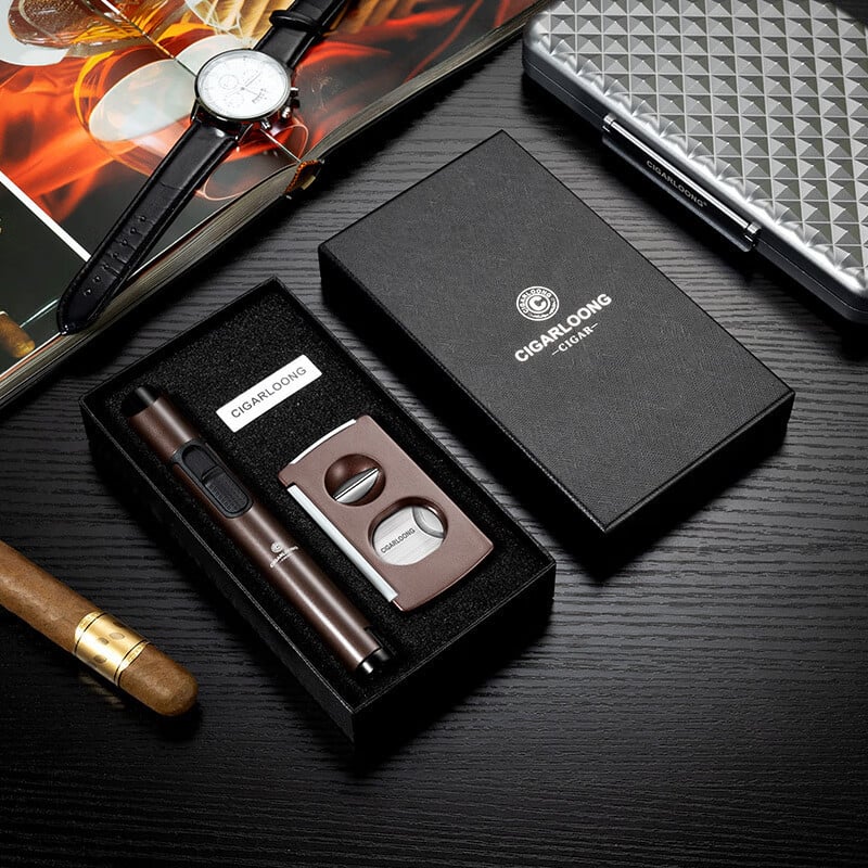 Σετ εργαλείων για πούρες: αναπτήρας πολλαπλών λειτουργιών και ψαλίδι πούρων, από ανοξείδωτο ατσάλι, κωδικός CT-24K3, στυλ Light Luxury