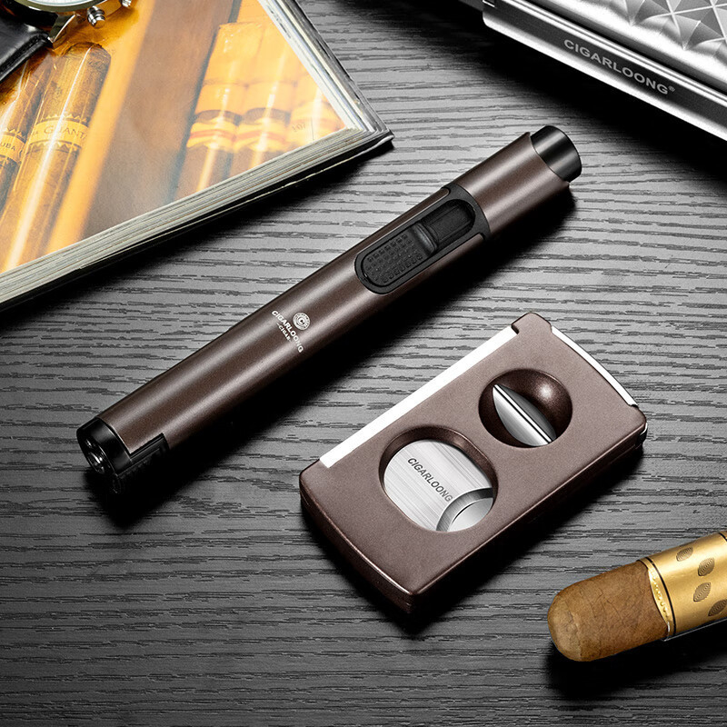 Σετ εργαλείων για πούρες: αναπτήρας πολλαπλών λειτουργιών και ψαλίδι πούρων, από ανοξείδωτο ατσάλι, κωδικός CT-24K3, στυλ Light Luxury