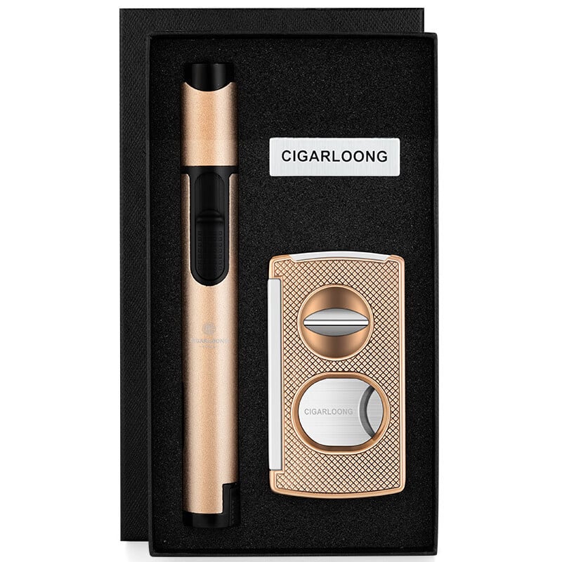 Σετ εργαλείων για πούρες: αναπτήρας πολλαπλών λειτουργιών και ψαλίδι πούρων, από ανοξείδωτο ατσάλι, κωδικός CT-24K3, στυλ Light Luxury