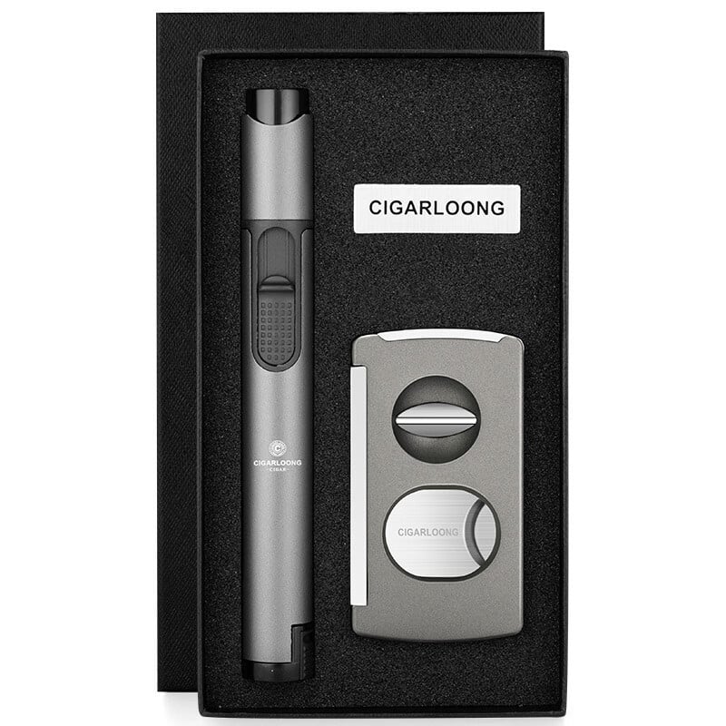 Σετ εργαλείων για πούρες: αναπτήρας πολλαπλών λειτουργιών και ψαλίδι πούρων, από ανοξείδωτο ατσάλι, κωδικός CT-24K3, στυλ Light Luxury