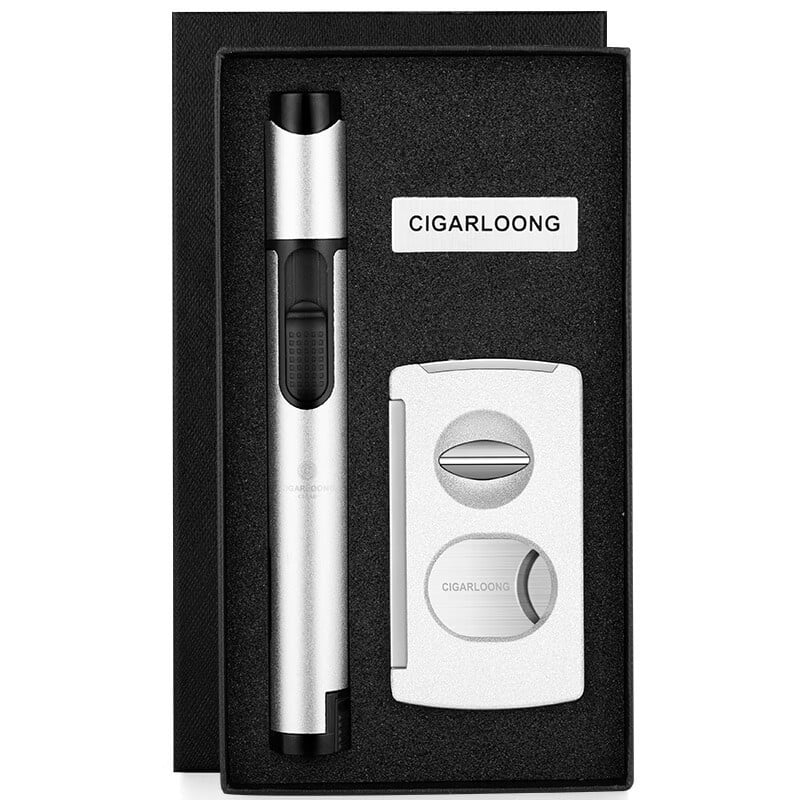 Σετ εργαλείων για πούρες: αναπτήρας πολλαπλών λειτουργιών και ψαλίδι πούρων, από ανοξείδωτο ατσάλι, κωδικός CT-24K3, στυλ Light Luxury