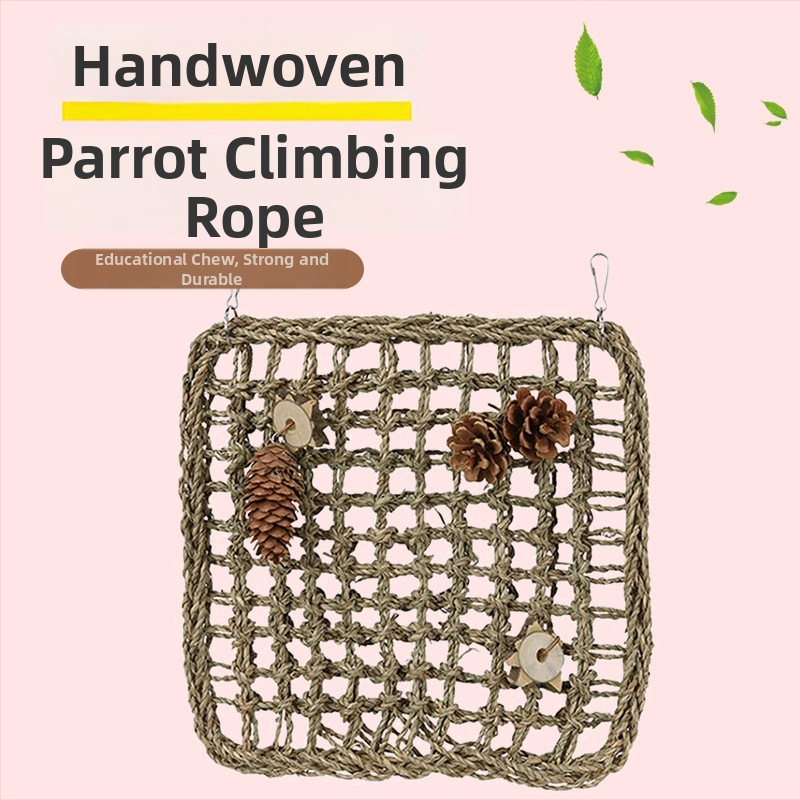 Hračky pre papagaja s lezeckou sieťou, príveskom na hryzanie a rebríkom – motív tigrej kože a pivónie pre dospelé vtáky
