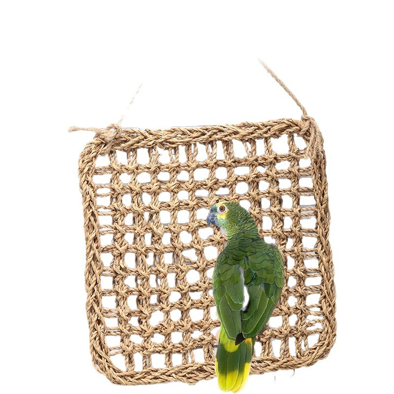 Jucărie pentru papagal cu plasă de cățărat, pandantiv de mestecat și scară – motiv tigru cu bujor pentru păsări adulte