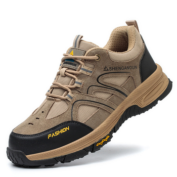 Строителни обувки за безопасност, нисък връх, устойчиви на пробив и удари, горна част от тъкан плат и пластмасова защита на пръстите