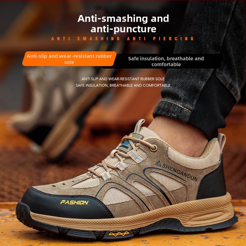 Строителни обувки за безопасност, нисък връх, устойчиви на пробив и удари, горна част от тъкан плат и пластмасова защита на пръстите