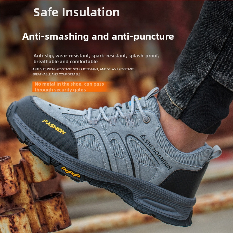 Строителни обувки за безопасност, нисък връх, устойчиви на пробив и удари, горна част от тъкан плат и пластмасова защита на пръстите