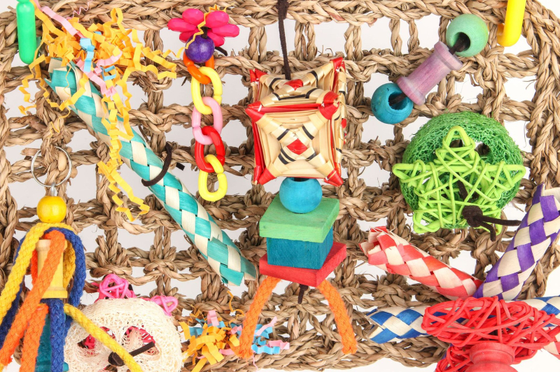 Jucărie pentru păsări Ji Long – șnur împletit din paie, plasă de mestecat pentru cățărare, hamac din paie