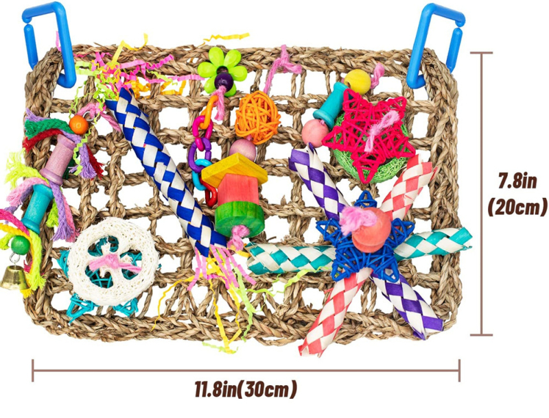 Jucărie pentru păsări Ji Long – șnur împletit din paie, plasă de mestecat pentru cățărare, hamac din paie