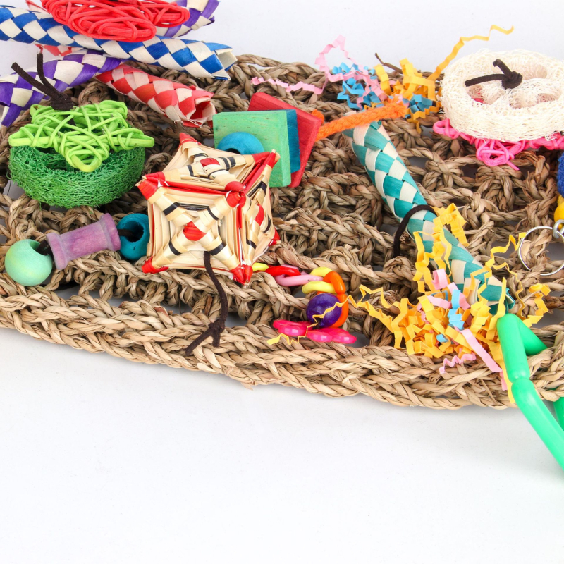 Jucărie pentru păsări Ji Long – șnur împletit din paie, plasă de mestecat pentru cățărare, hamac din paie