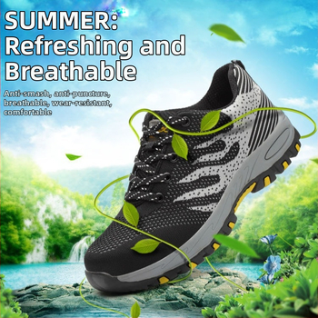 Работни обувки за безопасност с дишаща мрежеста горна част, стоманен носок, защита против пробив и удар, нископрофилни