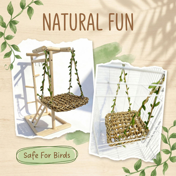 Leagăn din iarbă pentru papagal cu hamac și accesorii — jucărie pentru păsări, mușcare și cățărare, set cu un singur strat