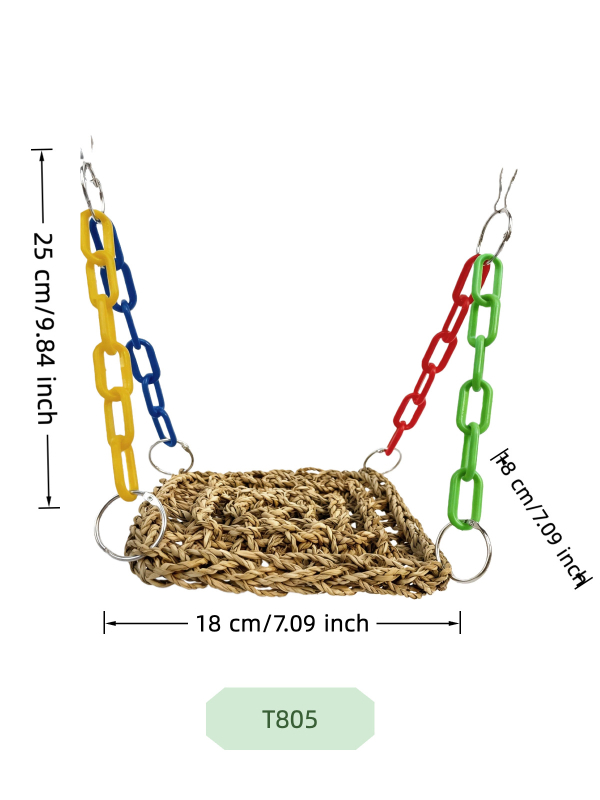 Leagăn din iarbă pentru papagal cu hamac și accesorii — jucărie pentru păsări, mușcare și cățărare, set cu un singur strat