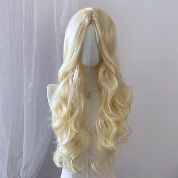 Duga kovrčava perika sa srednjom partijom, vlakna otporna na temperaturu, konstrukcija kapice s mehanizmom, prilagodljiva