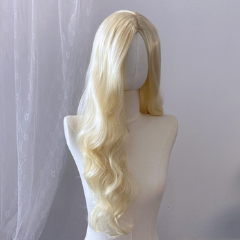 Duga kovrčava perika sa srednjom partijom, vlakna otporna na temperaturu, konstrukcija kapice s mehanizmom, prilagodljiva