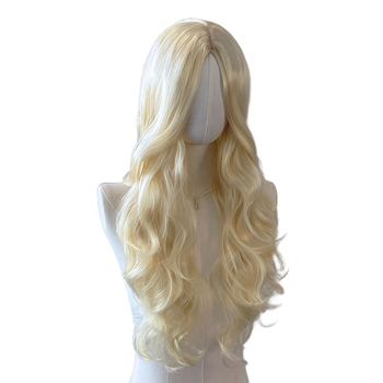 Duga kovrčava perika sa srednjom partijom, vlakna otporna na temperaturu, konstrukcija kapice s mehanizmom, prilagodljiva