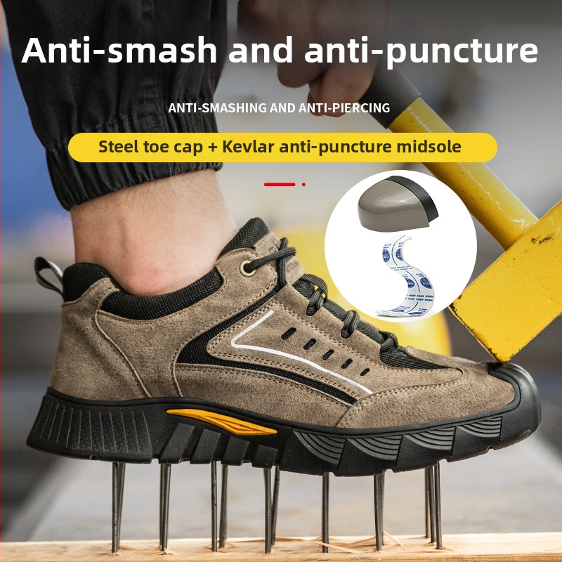 Обувки за трудова защита със стоманено покритие на пръстите, антипробив, антиудар, износоустойчиви велурени обувки, нисък глезен