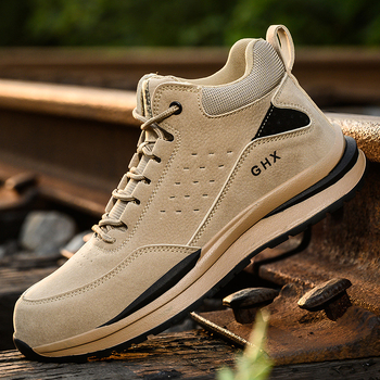 Guanghe Безопасни обувки за работа със стоманено носче, антипробивни и антиударни, гумена подметка, средно високи