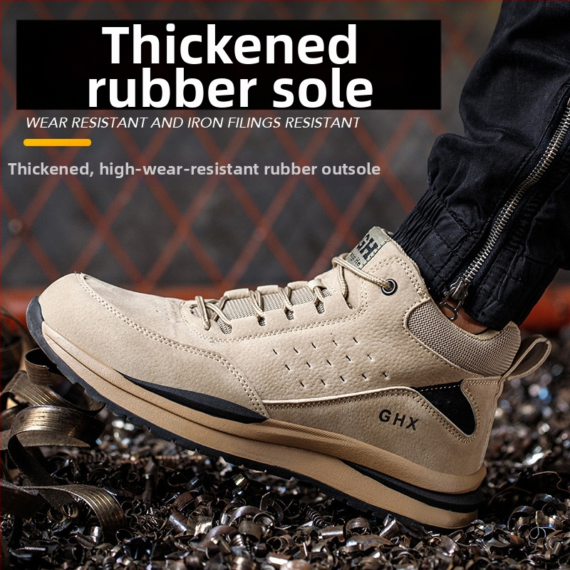 Guanghe Безопасни обувки за работа със стоманено носче, антипробивни и антиударни, гумена подметка, средно високи