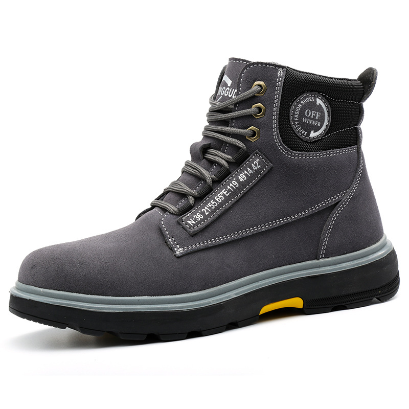 Ghete de lucru cu vârf din oțel, înalte, anti-perforație și anti-arzare, piele nubuc