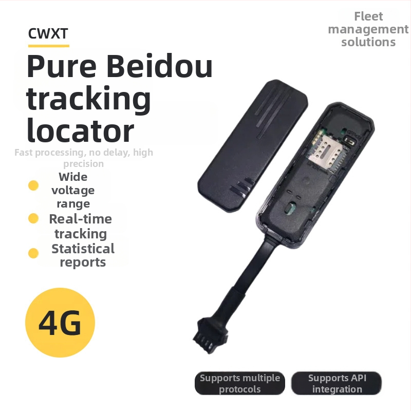 4G Beidou локатор за автомобили и мотоциклети — модел J24A; GPS прецизност 3–30 m; Алармени функции: вибрация, загуба на захранване, геозона и превишена скорост; вградена антена; размери 74 × 26 × 13 mm