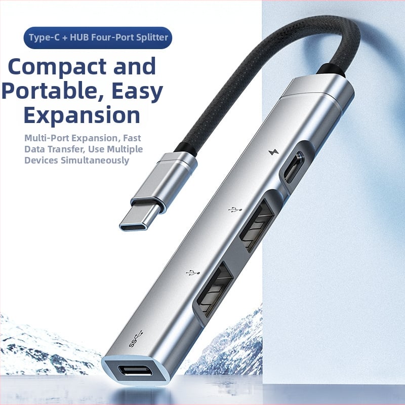 Type-C докинг станция хъб с PD зареждане и аудио изход, за Huawei телефони и iPad таблети, 4 порта, без външно захранване, кабел дължина 10 см, модел PD+HUB