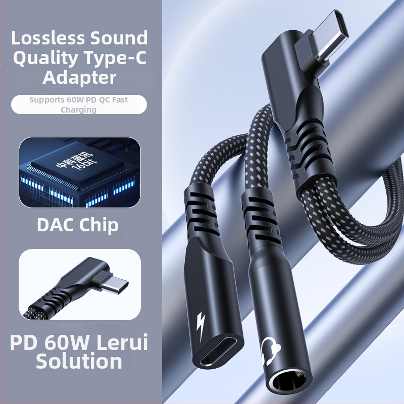 Type-C 2-u-1 audio i napajanje adapter s 3,5 mm, Yinhe BL-40, kompatibilan s Type-C uređajima
