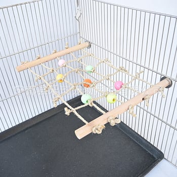 Jucărie pentru papagal cu plasă de cățărare din mărgele din lemn, sfoară de sisal și mărgele acrilice – Brand Cool pug
