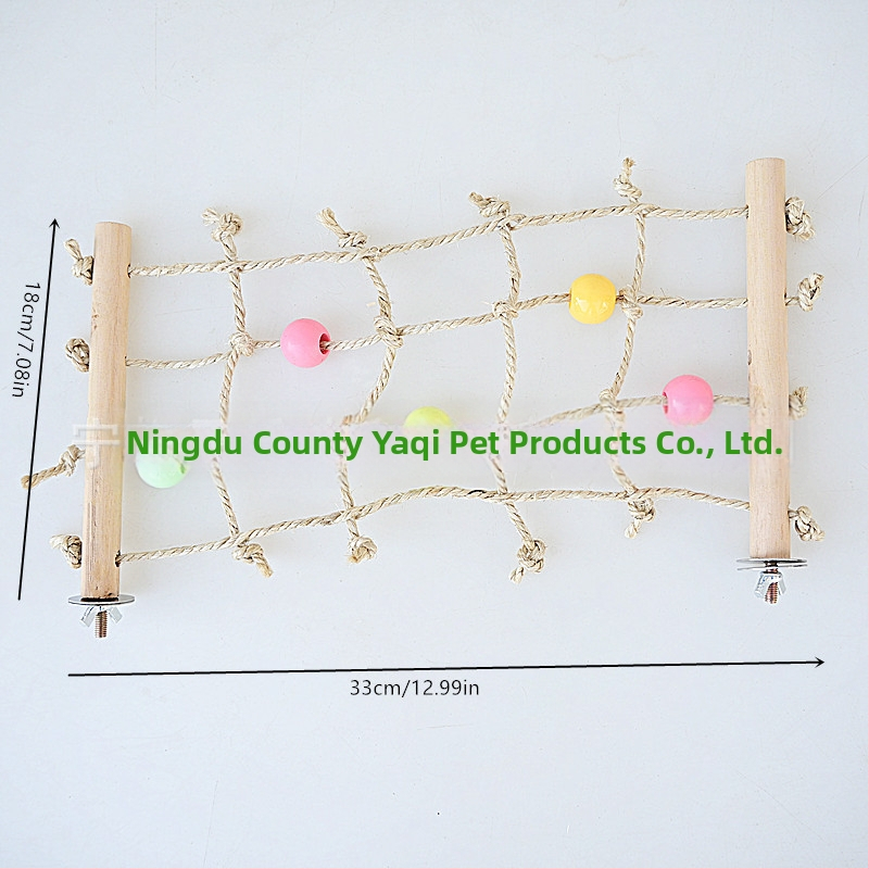 Hračky pre papagáje – lezecká sieť zo sisalového lana a drevené korálky, akrylové korálky; značka Cool pug