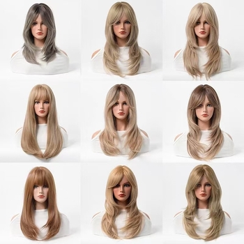 Qi Yi perika s dugom kovrčavom kosom i ravnim šiškama – visoko temperaturna svila, strojna izrada, model 10852147