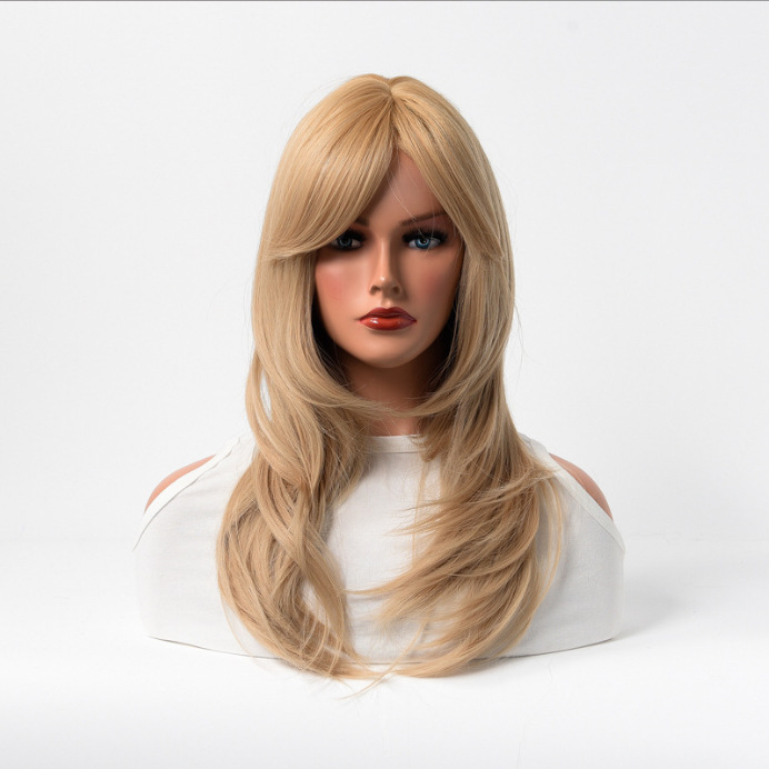 Qi Yi perika s dugom kovrčavom kosom i ravnim šiškama – visoko temperaturna svila, strojna izrada, model 10852147