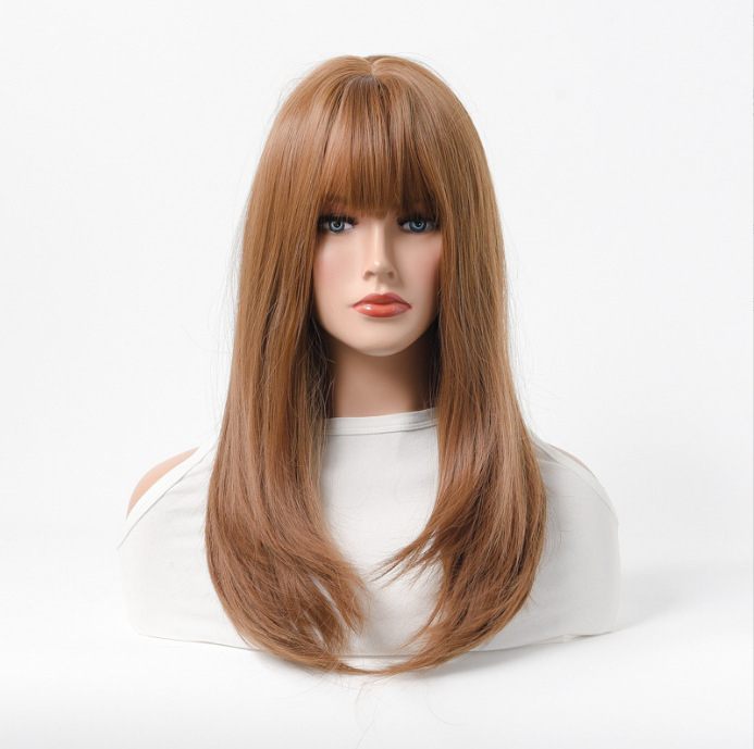 Qi Yi perika s dugom kovrčavom kosom i ravnim šiškama – visoko temperaturna svila, strojna izrada, model 10852147