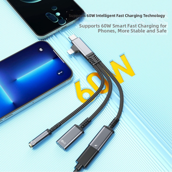 Flash repairman USB-C/Lightning 3-v-1 adaptér pre 3,5 mm audio a nabíjanie, kompatibilný so Samsung, Huawei, Apple 16/17