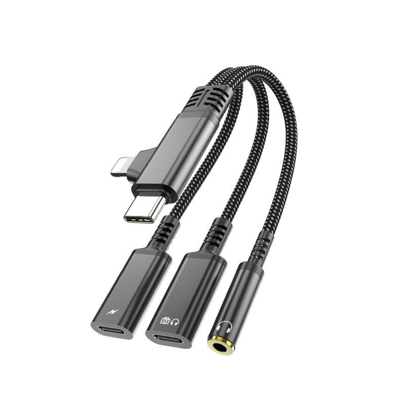 Flash repairman USB-C/Lightning 3-v-1 adaptér pre 3,5 mm audio a nabíjanie, kompatibilný so Samsung, Huawei, Apple 16/17