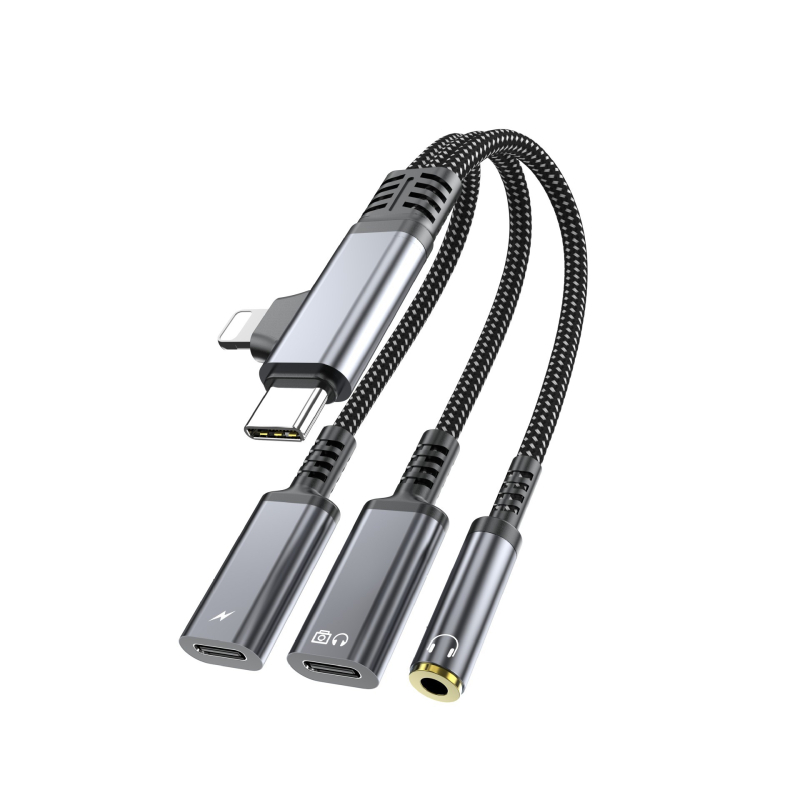 Flash repairman USB-C/Lightning 3-v-1 adaptér pre 3,5 mm audio a nabíjanie, kompatibilný so Samsung, Huawei, Apple 16/17