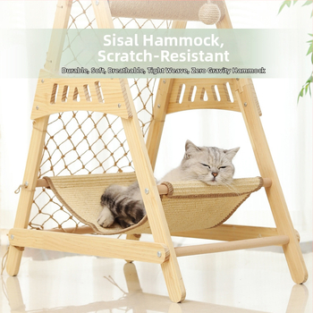 Ξύλινο σύστημα ανάβασης για γάτες με επιφάνεια από σισάλ ανθεκτική στη φθορά, χωρίς να αφήνει τρίχες, ενσωματωμένο φωλιά και κρεμάστρα-κρεβάτι – Brosh