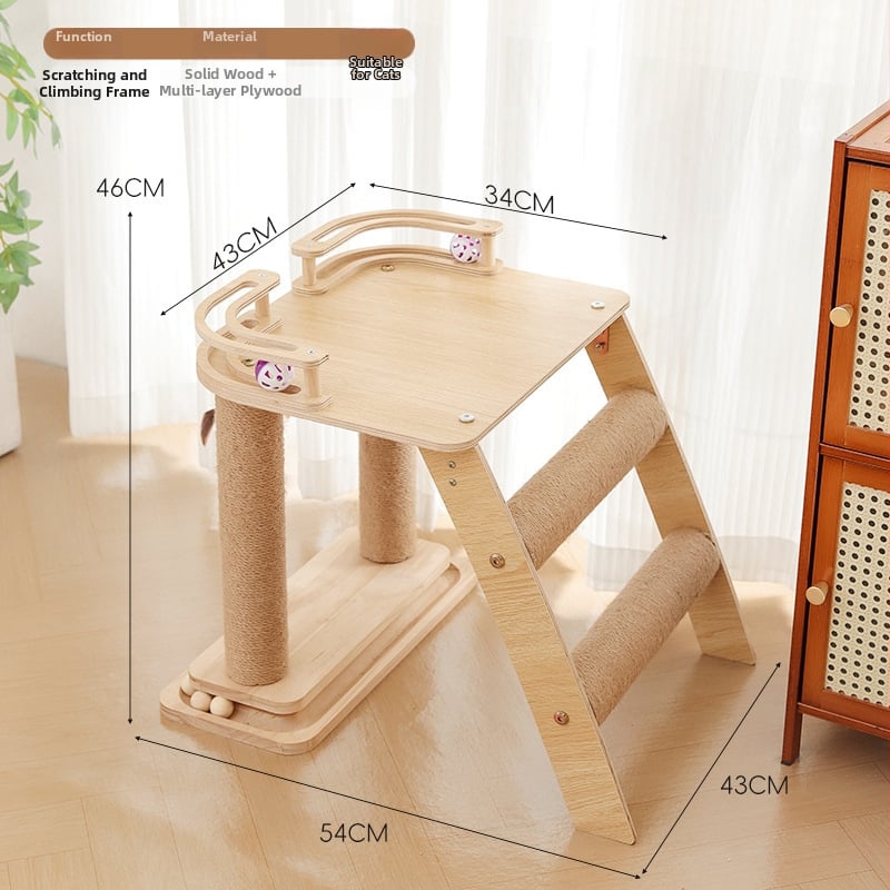 Ξύλινο σύστημα ανάβασης για γάτες με επιφάνεια από σισάλ ανθεκτική στη φθορά, χωρίς να αφήνει τρίχες, ενσωματωμένο φωλιά και κρεμάστρα-κρεβάτι – Brosh