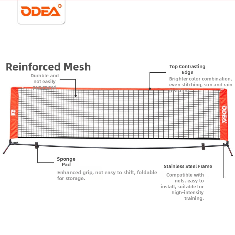 Detská prenosná štandardná tenisová sieť na rám, skladacia pre vonkajší tréning — Odea/Oudier, polypropylén, kód produktu 008, tenis