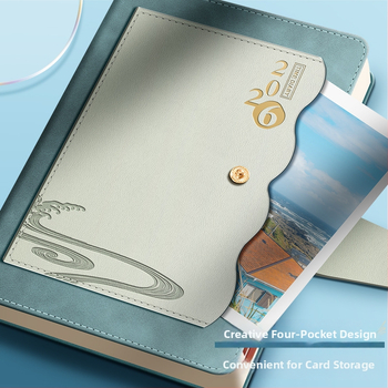 Персонализирана тетрадка със джоб за документи, 2026 календар, Dowling хартия, шиена подвързия, 300–400 страници