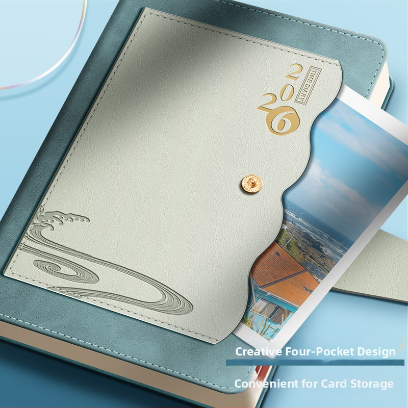 Персонализирана тетрадка със джоб за документи, 2026 календар, Dowling хартия, шиена подвързия, 300–400 страници