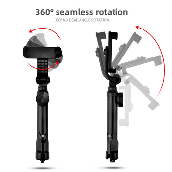 XT10 Bluetooth селфи стика с трипод и вграден държач за лайв стрийминг за телефон, хоризонтално и вертикално снимане, неръждаема стомана + ABS конструкция, с дистанционно управление