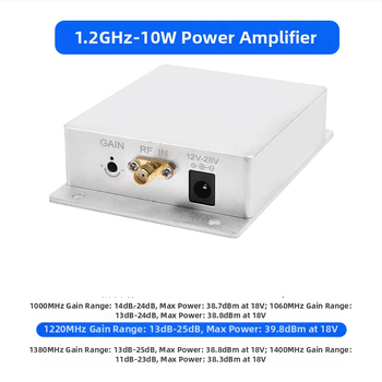 Bezdrôtový zosilňovač signálu pre drón 1.2G/1.4G — 10W výkon, nastaviteľný zisk, vylepšenie prenosu obrazu