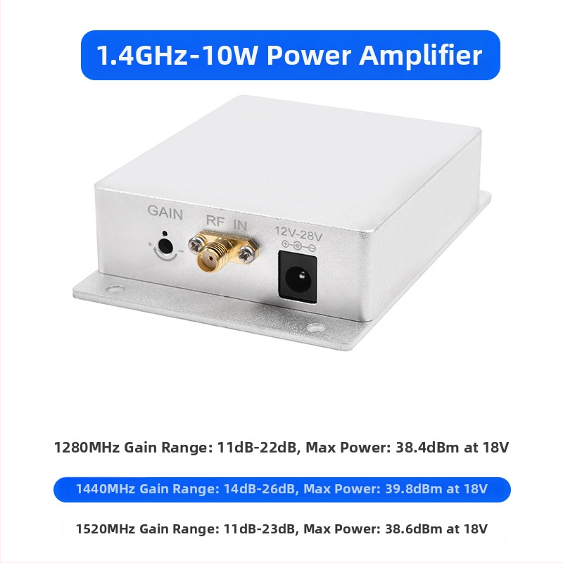 Bezdrôtový zosilňovač signálu pre drón 1.2G/1.4G — 10W výkon, nastaviteľný zisk, vylepšenie prenosu obrazu
