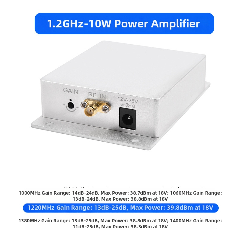 Bezdrôtový zosilňovač signálu pre drón 1.2G/1.4G — 10W výkon, nastaviteľný zisk, vylepšenie prenosu obrazu
