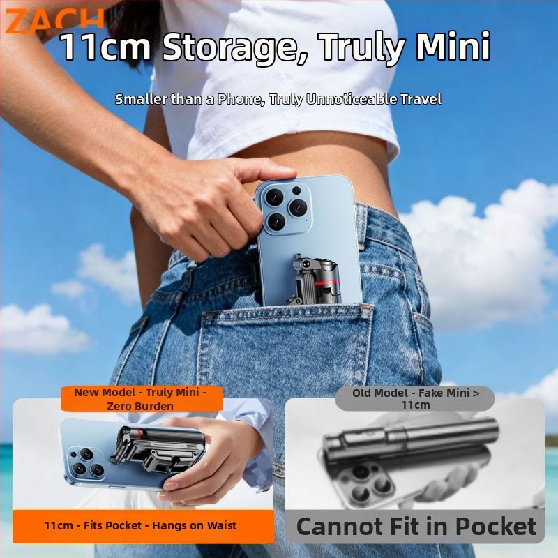 Zach Телескопична селфи пръчка с Bluetooth дистанционно, мини ръчен трипод със подсветка и четири крака